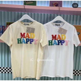 เสื้อยืดลายสกรีนนูนๆMadHappyสีสันรับซัมเมอร์ผ้าใส่สบายน่ารักมากอก39