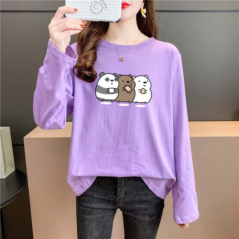 ฤดูร้อน อินเทรนด์ที่สุด ลายสัตว์น่ารักสามตัว คอกลม เสื้อแขนยาว เสื้อยืด 8สี S~3XL