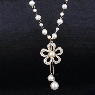 Etrendy ใหม่ สร้อยคอโซ่ยาว ประดับมุก ดอกไม้ พู่ เครื่องประดั…