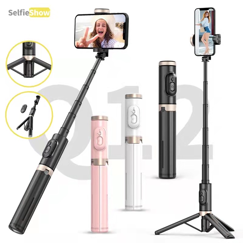 ไม้เซลฟี่รุ่นขายดี Q12 พร้อมรีโมทบลูทูธ พกพาสะดวก เก็บง่าย ยาว 70 cm หมุนได้ 360 องศา