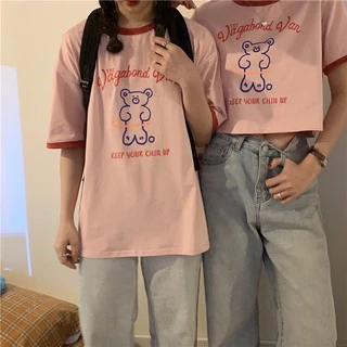 ✨Fairy style✨ เสื้อยืด พิมพ์ลายน้องหมี ครอปเอวลอทรงสวย สไตล์เกาหลี มีให้เลือก2แบบ🐼 #9350-9351