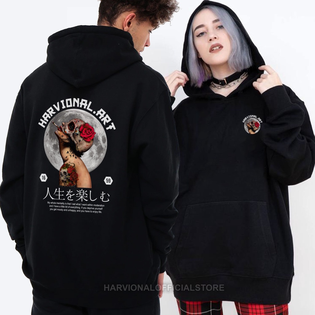 Harvional Plain Sweater Hoodie Jumper Distro Premium Moon Skull Girl Size S - XXL