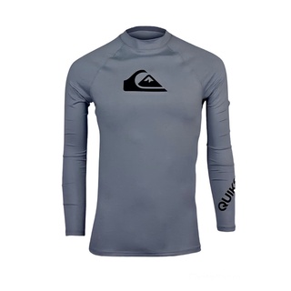 เสื้อว่ายน้ำแขนยาว Quiksilver Rashguard สีเทาโลโก้ดำ