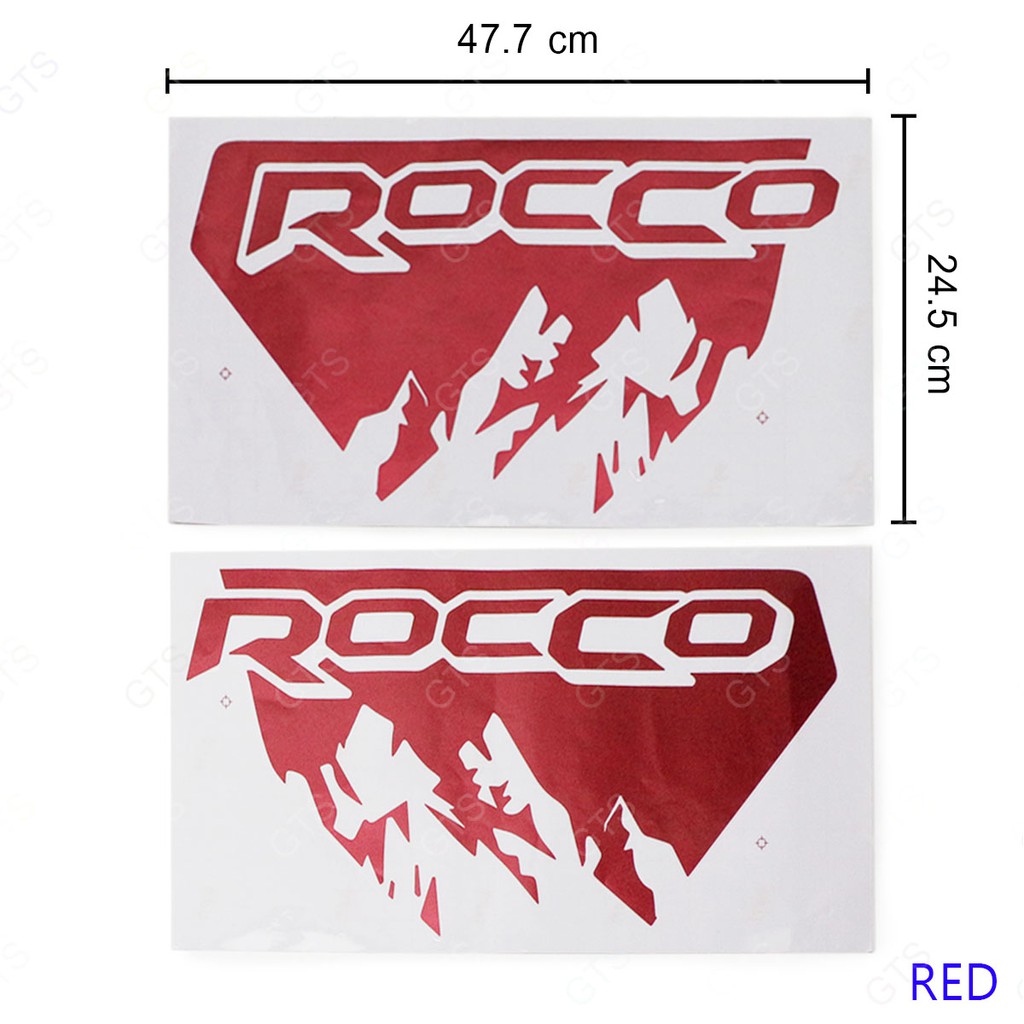Sticker สติ๊กเกอร์ แต่งรถ สติ๊กเกอร์ติดข้างรถ "ROCCO" ข้างซ้าย+ขวา สีแดงเข้ม สำหรับ Toyota Revo,Rocco ปี 2015-2020