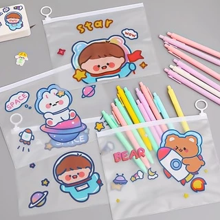 [น่าร๊าก] กระเป๋าดินสอ ซิปล็อค กันน้ำ ใส่ ปากกา ดินสอ เครื่องเขียน เครื่องสําอางค์ ธนบัตร หน้ากาก อุปกรณ์การเรียน
