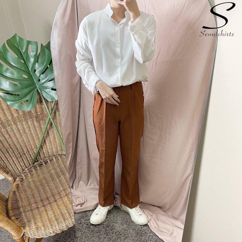 [ส่งทันที กทม.1 วัน] S6: เสื้อเชิ้ตคอจีนแขนยาว สีพื้น พร้อมส่ง ไซซ์ M L XL XXL ผ้านิ่มใส่สบายไม่ร้อน รูปที่ 3