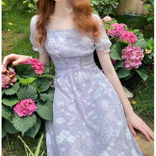 054 Sweet Peach : Periwinkle Dress เดรสสีม่วงลายดอก