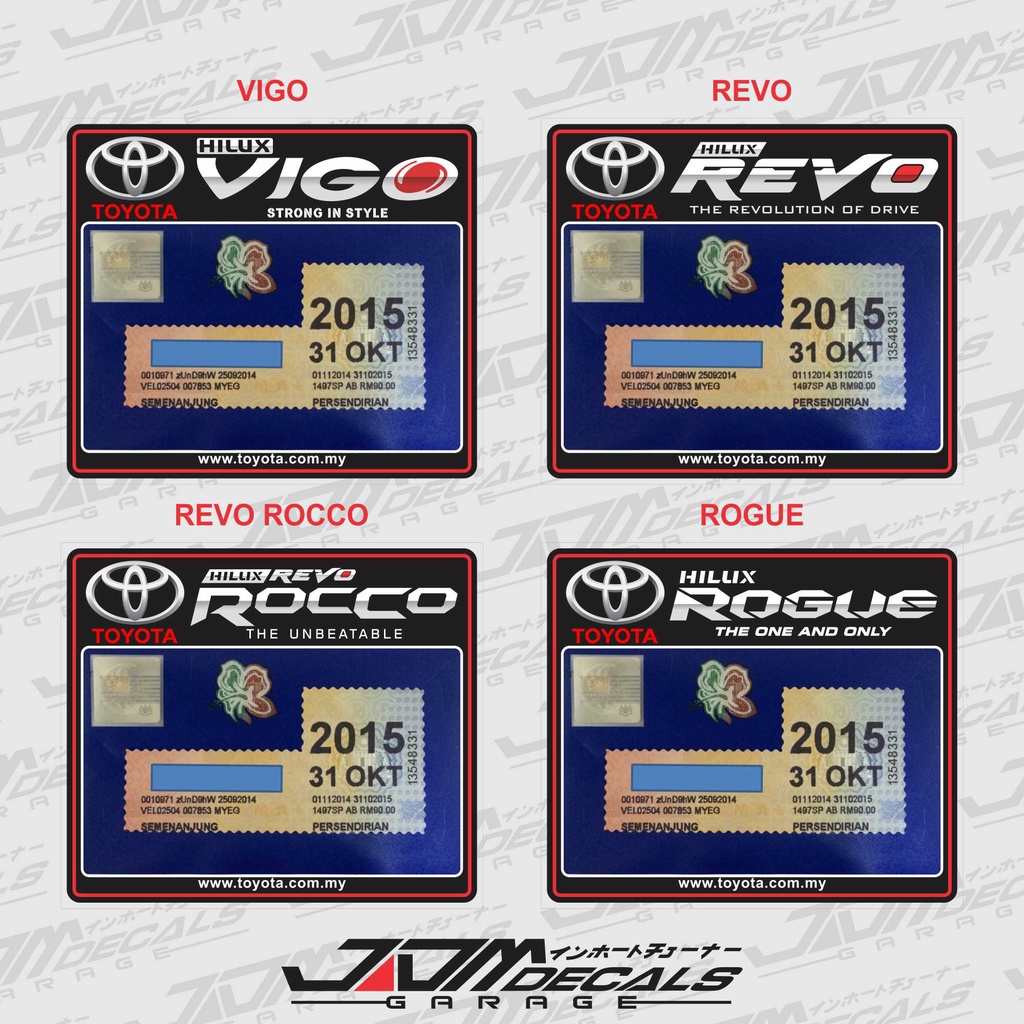 สติกเกอร์รูปลอก Toyota Hilux Vigo Revo Rocco Rogue Roadtax