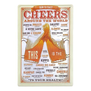 ป้ายสังกะสีวินเทจ How to Toast Cheer Around the World (ปั๊มนูน)