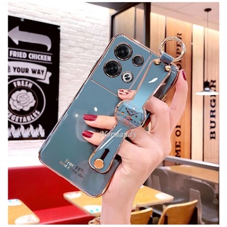 Ready Stock เคสโทรศัพท์ Fashion Casing OPPO Reno8 Z 8 Pro Reno 8 8Z 7 7Z 7Pro 6Z 6 Z Pro 5G 4G Plating Handphone Case TPU Softcase with Wristband Stand Full Camera Shockproof Protection Cover เคส