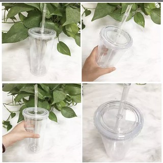 แก้วเก็บความเย็น 2 ชั้น แบบพลาสติกใส แก้ว tumbler มินิมอลน่ารัก พกพาสะดวก แถมพร้อมหลอดทุกใบ ขนาด 16และ20ออนซ์