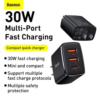 *Baseus หัวชาร์จ 30W Charger PD4.0 QC3.0 USB Type C Fast Charger 3 Ports