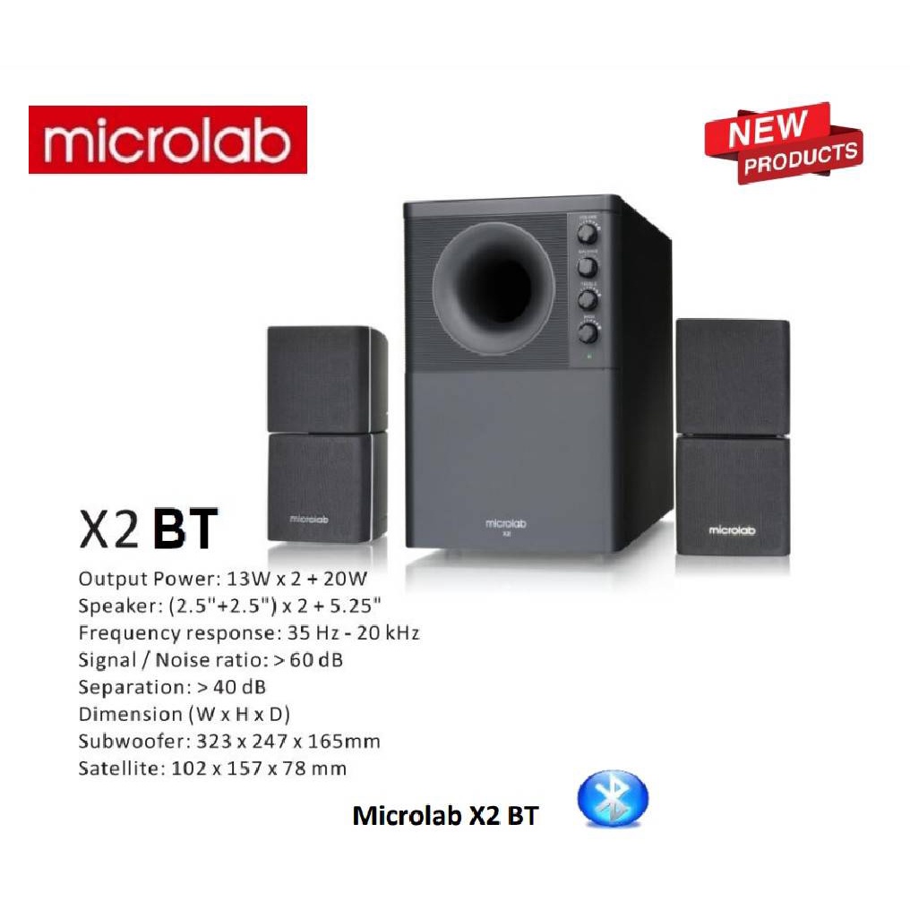 Microlab X2 / 2.1 BT Bluetooth Speaker 2.1 ลำโพงบลูทูธ สำหรับคอมพิวเตอร์ 2.1 ริมแดง