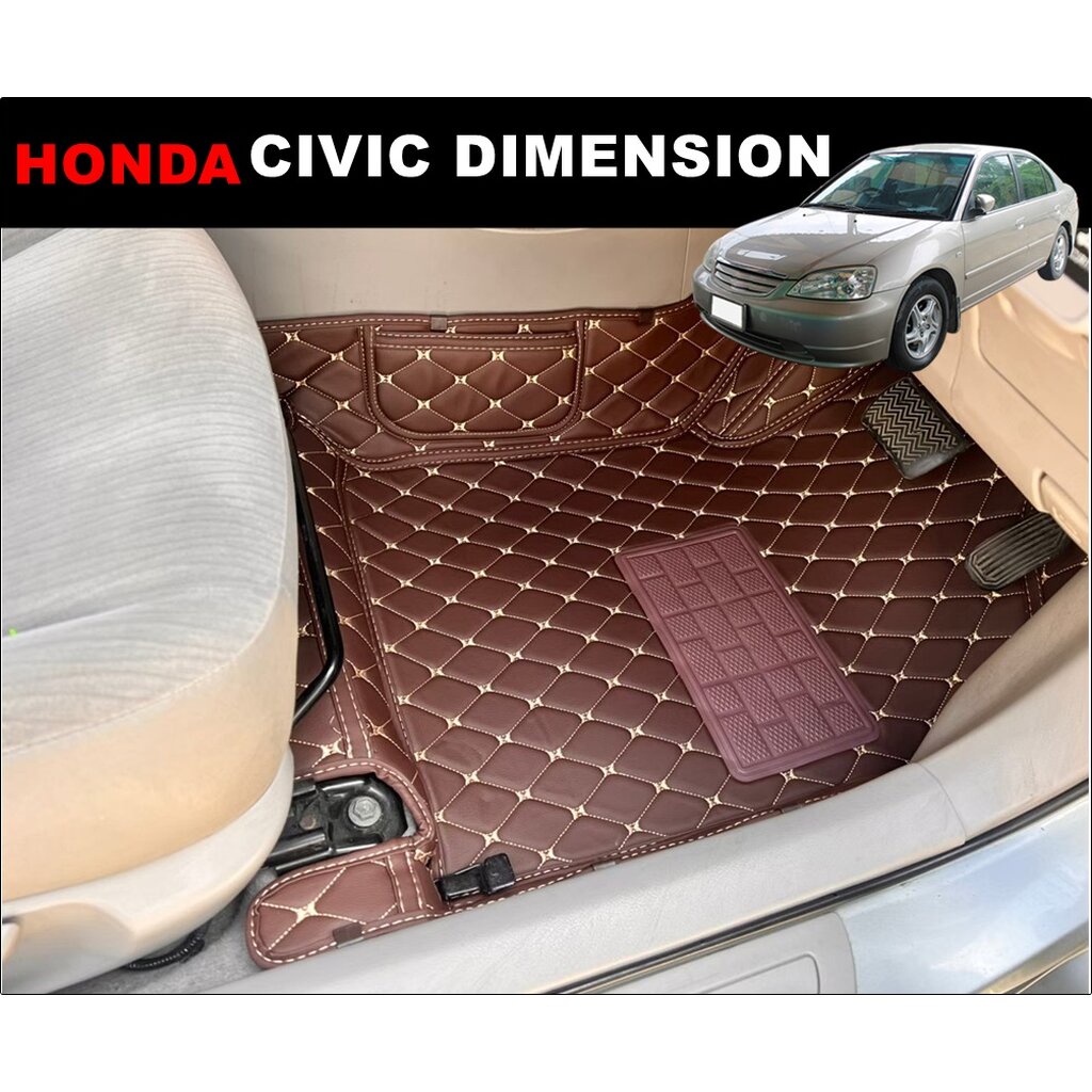 พรมปูพื้นรถยนต์ 6D HONDA CIVIC DIMENSION ปี2004-06 เข้ารูป เต็มคัน 3ชิ้น
