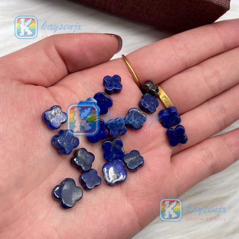 Kaysenjx จี้ใบโคลเวอร์ Lapis Lazuli ธรรมชาติ DIY สําหรับสร้อยข้อมือ 1 ชิ้น