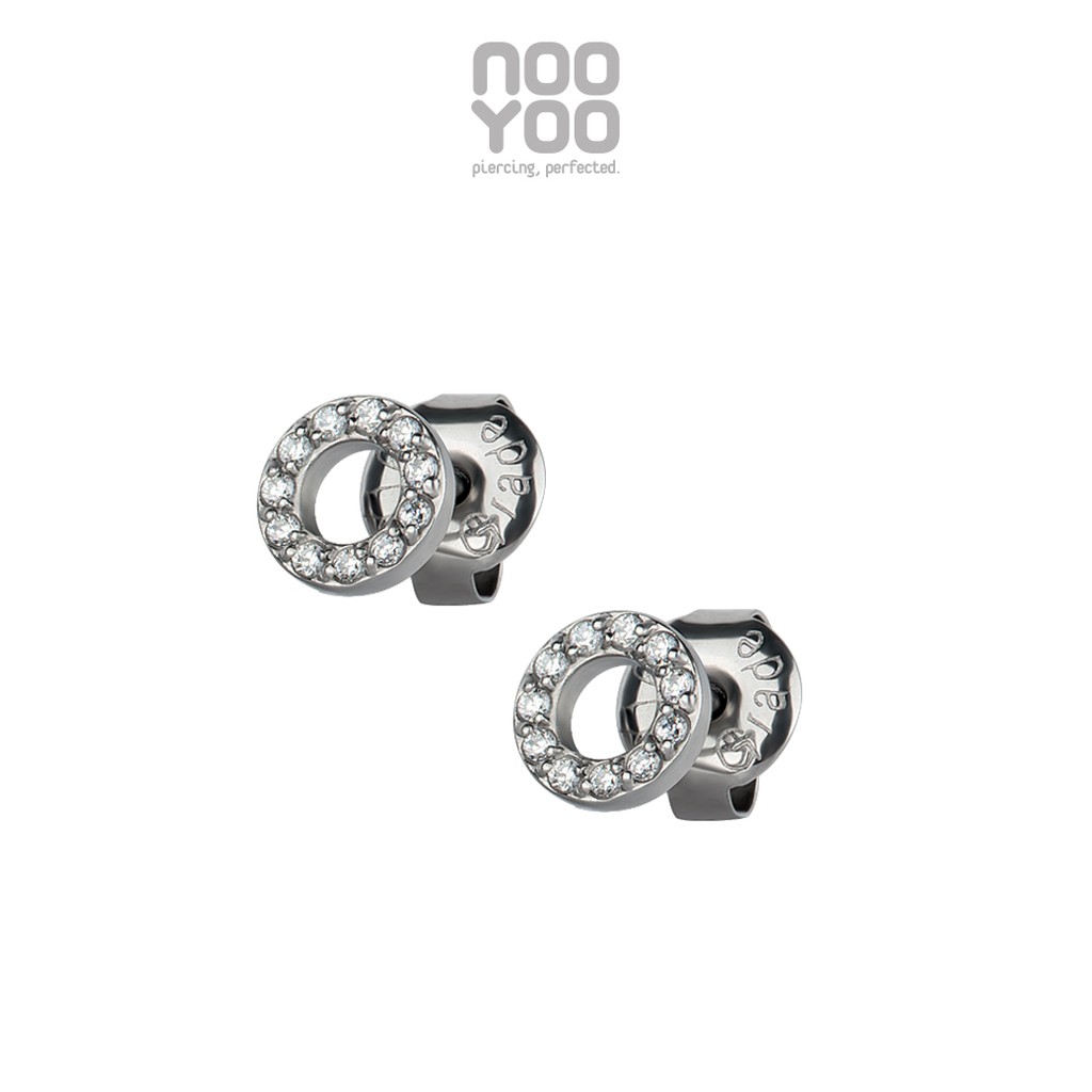 NooYoo ต่างหูสำหรับผิวแพ้ง่าย Donut Cubic Zirconia Surgical Steel