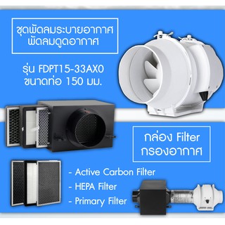 ชุดพัดลมระบายอากาศ FDPT15-33AX0 พัดลมดูดอากาศ พร้อมเครื่องกรองอากาศ Filter 3 ชั้น ขนาด 150 มม. สามารถกรองฝุ่น PM2.5 ได้