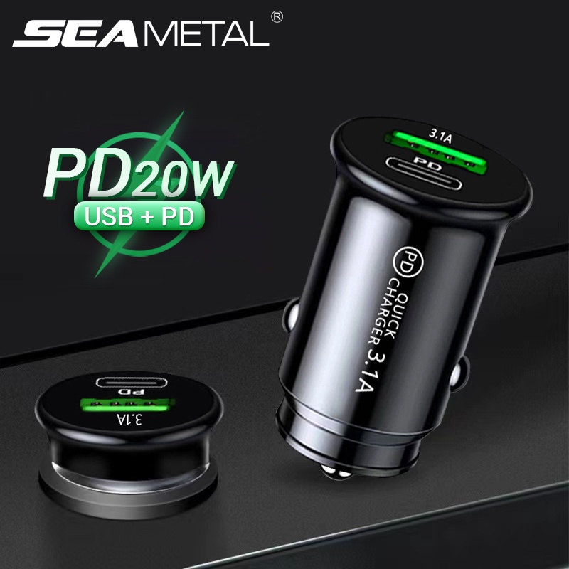 ที่ชาร์จแบตในรถ 20W ที่จุดบุหรี่ อะแดปเตอร์ USB Type-C QC3.0 โทรศัพท์มือถือ การชาร์จอย่างรวดเร็ว