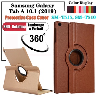 เคสแท็บเล็ตแฟชั่น 360 สําหรับ Samsung Galaxy Tab A 10.1 (2019) SM-T515 SM-T510° เคสหนัง ฝาพับ กันกระแทก พร้อมขาตั้ง หมุนได้