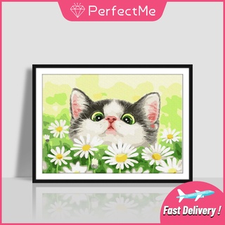 [Pm] ภาพจิตรกรรมลาย Flower cat DIY 5D ติดประดับเพชรสําหรับติดตกแต่งผนังบ้าน 40x30ซม.