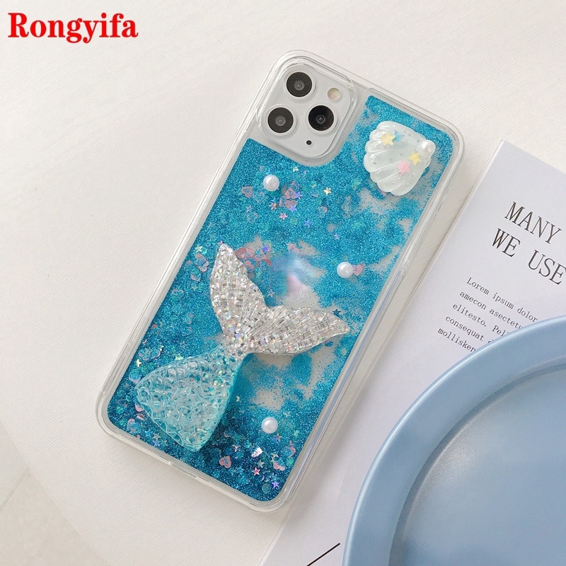 For A91 A8 A9 A5 2020 Realme XT X2 X K3 Phone Case Mermaid Quicksand Liquid Pearl Shell Glitter Bling TPU Case Cover