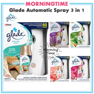 Glade Automatic Spray 3 in 1 พร้อมเครื่อง ได้สเปรย์รีฟิล1ขวด เครื่องพ่นสเปรย์น้ำหอมอัตโนมัติ 3อิน1