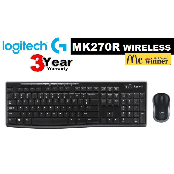 KEYBOARD & MOUSE (คีย์บอร์ดและเมาส์ไร้สาย) LOGITECH MK270R WIRELESS CORDLESS (BLACK) - ประกัน 3 ปี