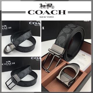 【HOT】Coach เข็มขัดหนังผู้ชายเข็มขัดหนังผู้ชายเข็มขัดถุงของขวัญกล่องบรรจุภัณฑ์เข็มขัดหนังแท้เข็มขัดหนัง