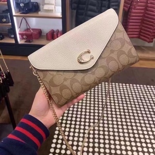 NEW Coach หนังทั้งใบสีขาว TAMMIE CLUTCH CROSSBODY IN SIGNATURE CANVAS