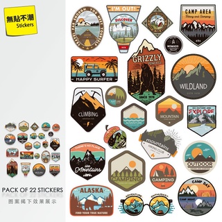 Sticker 22pcs/set  pieces of outdoor camping trend personality RETRO art travel small stickers skateboard backpack helmet locomotive decoration stickers