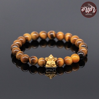 หินไทเกอร์อายส์ พลอยตาเสือ Tiger Eye ขนาด 8 มิล ประดับ พระพิฆเนศ เงินแท้ 92.5% ชุปทอง หินตาเสือ คตไม้สัก หินสีน้ำตาล