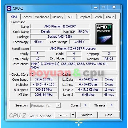 ซีพียูAMD henom II X4 B97 CUHDXB97WFK4DGMAM2AM3938in3.2G95W6M ...