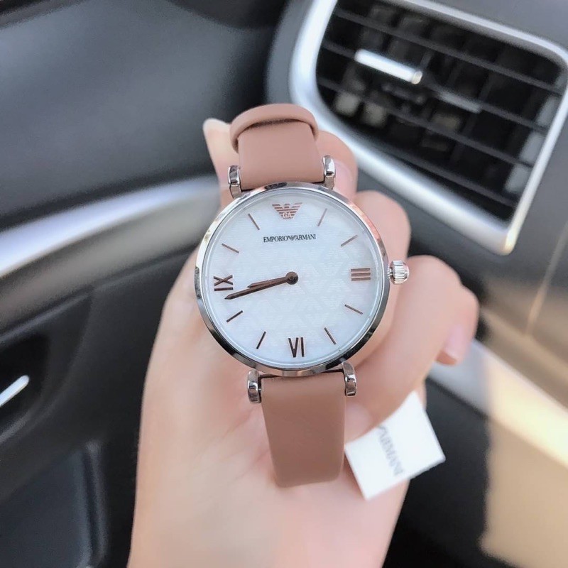 (ผ่อน0%) นาฬิกา Emporio Armani Women's AR1988 Retro Brown Leather Quartz Watch ✔️หน้าปัด 32 มม. สายหนัง สีน้ำตาล