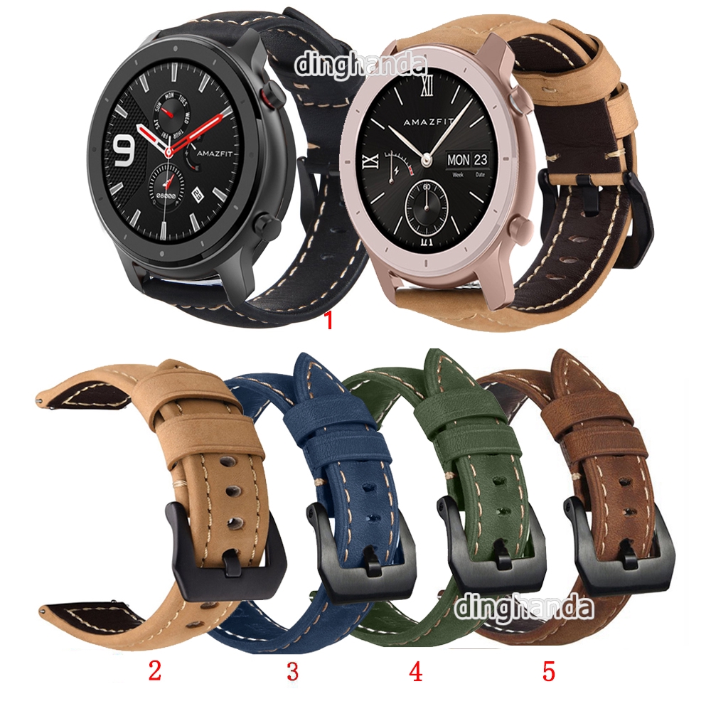 สายหนังแท้ Crazy Horse สำหรับ Huami Amazfit GTR 42mm 47mm GTR2 GTR 2e GTR 3 pro GTR4 mini Bip5 pro Bip6 Balance 2