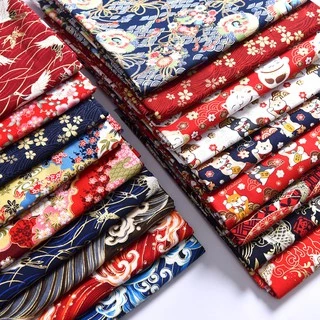 50x145 ซม.100% ผ้าฝ้ายผ้าลินินญี่ปุ่นกิโมโนร้อนปั๊มผ้าทองสําหรับ Patchwork Quilting ผ้า kain