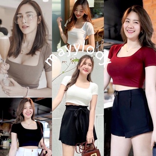 ❤️mayylody❤️ Crop Top ครอปท็อป เสื้อครอปคอเหลี่ยม แขนสั้น สุดฮิต 💓🌟💙💜 เสื้อคอเหลี่ยม ครอป สายฝอ เสื้อเรย่อน