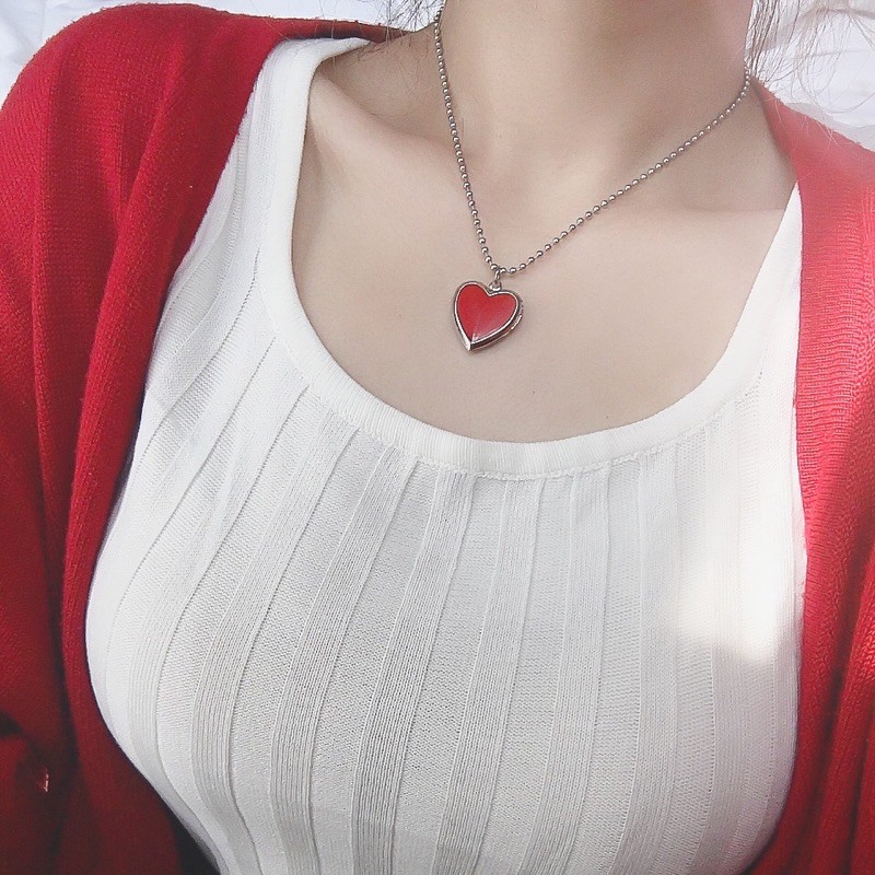 Handmade hearts locket necklace สร้อยคอสแตนเลส