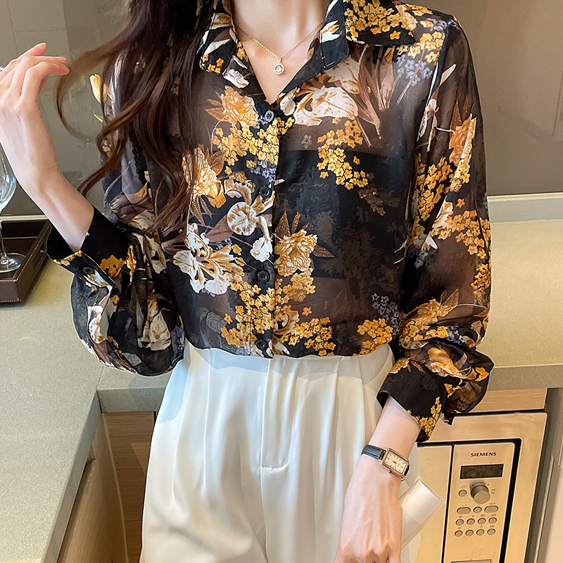 แฟชั่นใหม่สไตล์เกาหลีทุกการแข่งขันปกหลวมรักพิมพ์เสื้อเสื้อแขนยาวผู้หญิงด้านบน