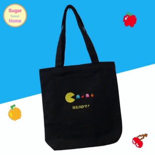 กระเป๋าผ้าแคนวาสปักลายเกมส์แพ็คแมน (Pac-Man Tote bag)