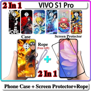 2 IN 1 เคส VIVO S1 Pro พร้อมกระจกนิรภัยโค้ง ป้องกันหน้าจอเซรามิค นารูโตะ และวันพีช