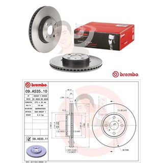 09 A535 11 จานเบรค ล้อ F (ยี่ห้อ BREMBO) รุ่น UV TOYOTA Vios Yaris S (NCP90/93), (NCP 150) ปี 2007-2013