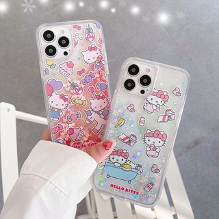 เคสโทรศัพท์มือถือ ลายเฮลโลคิตตี แต่งกลิตเตอร์ สําหรับ IPhone 13Promax 12 11 7Plus X Xs Max XR 7 8