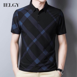 Ielgy เสื้อเชิ้ต แขนสั้น ลายทาง ลําลอง ทรงหลวม เรียบง่าย สําหรับผู้ชาย