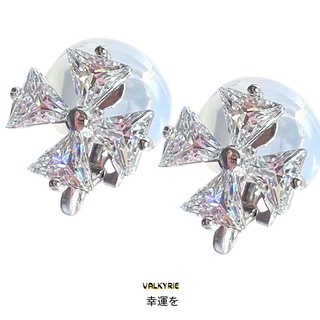 ต่างหูเพชรสวิส CZ แท้ 100% Valkyrie Boutique 💎 ต่างหูหนีบ ต่างหูไม้กางเขน ต่างหูใบโคพเว่อ ใส่ไม่คัน งานไม่ดำ100% ER-0604