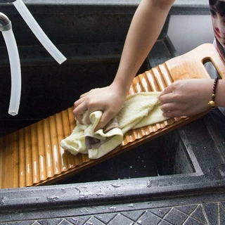 BACK2LIFEK Washboard ซักมือที่เป็นมิตรกับสิ่งแวดล้อม ไม้ไผ่กันลื่น กระดานซักผ้าที่ทนทานแบบพกพา