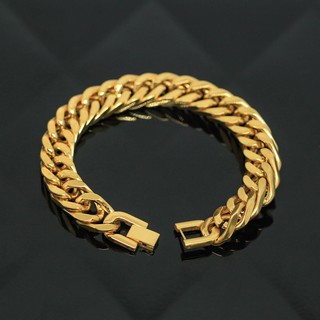 BC001-Gold หน้ากว้าง 12 มิล เลสข้อมือ โซ่ข้อมือ สร้อยข้อมือสแตนเลส สีทอง