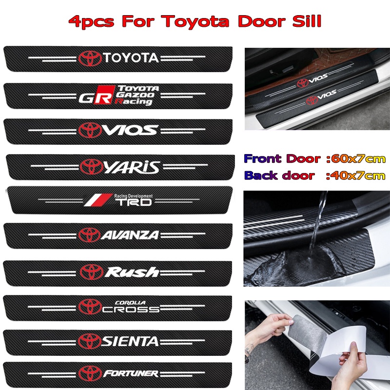 ตกแต่งบ้าน Toyota ประตู Sill ด้านข้าง Step Anti Scratch Protector คาร์บอน Fibre หนาสติกเกอร์หนังสําหรับ Vios Yaris Avanza Wish Rush Corolla Cross Hilux TRD GR Gazoo Racing GR กีฬา ส่งด่วน สั่งเลย