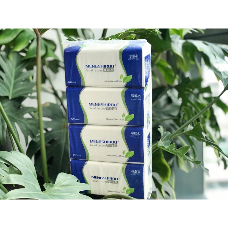 Mengshirou กระดาษทิชชู่ไร้ฝุ่น เนื้อนุ่ม หนา4ชั้น 4ห่อ GB/T 20808 (ห่อละ420แผ่น)