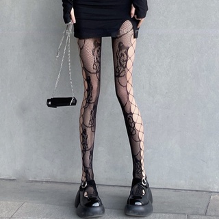 Rose Pattern Net Stockings Female Harajuku Y2K Hollow Sexy Temptation Pantyhose Pantyhose Female Lolita High Socks