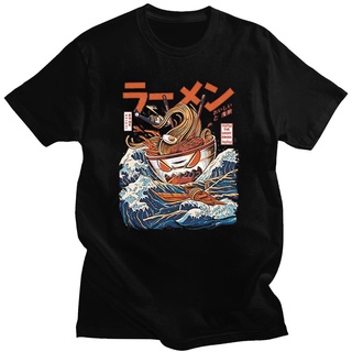 เสื้อยืดผ้าฝ้ายพรีเมี่ยม เสื้อยืดผ้าฝ้าย พิมพ์ลายอนิเมะ Great Ramen Wave The Great Wave Kanagawa tshrt แฟชั่นสไตล์เกาหลี